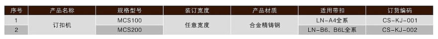 MCS100/200型錘式訂扣機——技術(shù)參數(shù)表